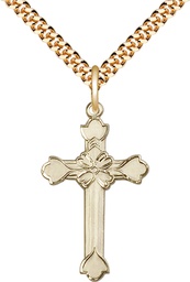 [6002GF/24G] 14kt Gold Filled Cross Pendant on a 24 inch Gold Plate Heavy Curb chain