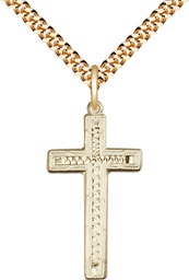 [6003GF/24G] 14kt Gold Filled Cross Pendant on a 24 inch Gold Plate Heavy Curb chain