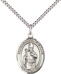 [8202SS/18S] Sterling Silver Saint Augustine of Hippo Pendant on a 18 inch Light Rhodium Light Curb chain
