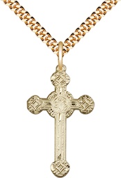 [6006GF/24G] 14kt Gold Filled Cross Pendant on a 24 inch Gold Plate Heavy Curb chain