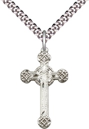 [6006SS/24S] Sterling Silver Cross Pendant on a 24 inch Light Rhodium Heavy Curb chain