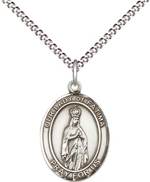 [8205SS/18S] Sterling Silver Our Lady of Fatima Pendant on a 18 inch Light Rhodium Light Curb chain