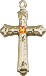 [6007GF-STN11] 14kt Gold Filled Cross Medal with a 3mm Topaz Swarovski stone