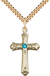 [6007GF-STN12/24G] 14kt Gold Filled Cross Pendant with a 3mm Zircon Swarovski stone on a 24 inch Gold Plate Heavy Curb chain