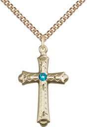 [6007GF-STN12/24GF] 14kt Gold Filled Cross Pendant with a 3mm Zircon Swarovski stone on a 24 inch Gold Filled Heavy Curb chain