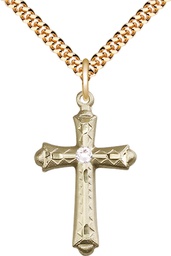 [6007GF-STN4/24G] 14kt Gold Filled Cross Pendant with a 3mm Crystal Swarovski stone on a 24 inch Gold Plate Heavy Curb chain