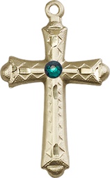 [6007GF-STN5] 14kt Gold Filled Cross Medal with a 3mm Emerald Swarovski stone