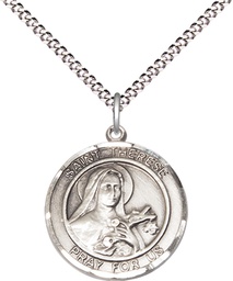 [8210RDSS/18S] Sterling Silver Saint Therese of Lisieux Pendant on a 18 inch Light Rhodium Light Curb chain