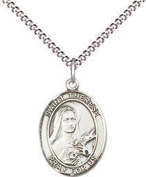 [8210SS/18S] Sterling Silver Saint Therese of Lisieux Pendant on a 18 inch Light Rhodium Light Curb chain