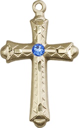 [6007GF-STN9] 14kt Gold Filled Cross Medal with a 3mm Sapphire Swarovski stone