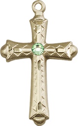 [6007KT-STN8] 14kt Gold Cross Medal with a 3mm Peridot Swarovski stone