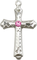 [6007SS-STN10] Sterling Silver Cross Medal with a 3mm Rose Swarovski stone