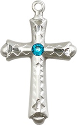 [6007SS-STN12] Sterling Silver Cross Medal with a 3mm Zircon Swarovski stone