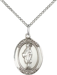 [8048SS/18SS] Sterling Silver Saint Gregory the Great Pendant on a 18 inch Sterling Silver Light Curb chain