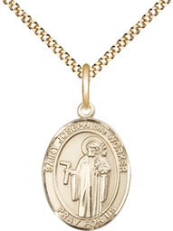[8220GF/18G] 14kt Gold Filled Saint Joseph the Worker Pendant on a 18 inch Gold Plate Light Curb chain