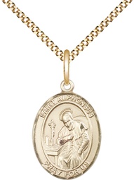 [8221GF/18G] 14kt Gold Filled Saint Alphonsus Pendant on a 18 inch Gold Plate Light Curb chain