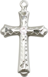 [6007SS-STN4] Sterling Silver Cross Medal with a 3mm Crystal Swarovski stone