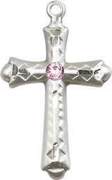 [6007SS-STN6] Sterling Silver Cross Medal with a 3mm Light Amethyst Swarovski stone