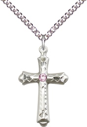 [6007SS-STN6/24SS] Sterling Silver Cross Pendant with a 3mm Light Amethyst Swarovski stone on a 24 inch Sterling Silver Heavy Curb chain