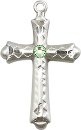 [6007SS-STN8] Sterling Silver Cross Medal with a 3mm Peridot Swarovski stone