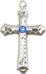 [6007SS-STN9] Sterling Silver Cross Medal with a 3mm Sapphire Swarovski stone