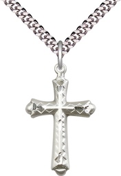 [6007SS/24S] Sterling Silver Cross Pendant on a 24 inch Light Rhodium Heavy Curb chain