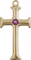 [6008GF-STN2] 14kt Gold Filled Cross Medal with a 3mm Amethyst Swarovski stone