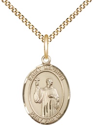 [8241GF/18G] 14kt Gold Filled Saint Maurus Pendant on a 18 inch Gold Plate Light Curb chain
