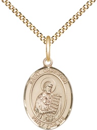 [8257GF/18G] 14kt Gold Filled Saint Christian Demosthenes Pendant on a 18 inch Gold Plate Light Curb chain