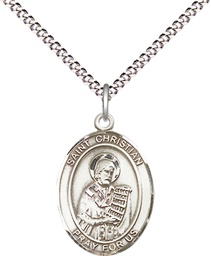 [8257SS/18S] Sterling Silver Saint Christian Demosthenes Pendant on a 18 inch Light Rhodium Light Curb chain