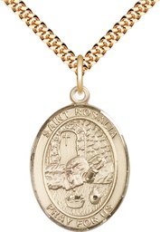 [7309GF/24G] 14kt Gold Filled Saint Rosalia Pendant on a 24 inch Gold Plate Heavy Curb chain