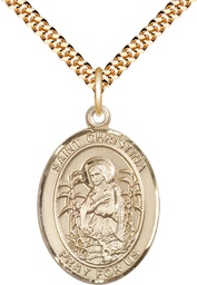 [7320GF/24G] 14kt Gold Filled Saint Christina the Astonishing Pendant on a 24 inch Gold Plate Heavy Curb chain