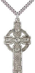 [0253SS/24S] Sterling Silver Kilklispeen Cross Pendant on a 24 inch Light Rhodium Heavy Curb chain