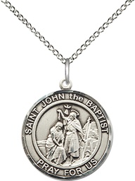 [8054RDSS/18SS] Sterling Silver Saint John the Baptist Pendant on a 18 inch Sterling Silver Light Curb chain