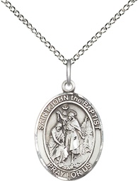 [8054SS/18SS] Sterling Silver Saint John the Baptist Pendant on a 18 inch Sterling Silver Light Curb chain