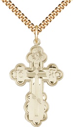 [0258GF/24G] 14kt Gold Filled Saint Olga Cross Pendant on a 24 inch Gold Plate Heavy Curb chain