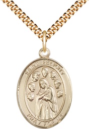 [7341GF/24G] 14kt Gold Filled Saint Felicity Pendant on a 24 inch Gold Plate Heavy Curb chain