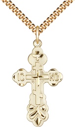 [0260GF/24G] 14kt Gold Filled Cross Pendant on a 24 inch Gold Plate Heavy Curb chain