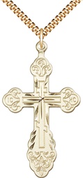 [0262GF/24G] 14kt Gold Filled Vladimir Cross Pendant on a 24 inch Gold Plate Heavy Curb chain