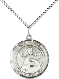 [8056RDSS/18SS] Sterling Silver Saint John the Apostle Pendant on a 18 inch Sterling Silver Light Curb chain