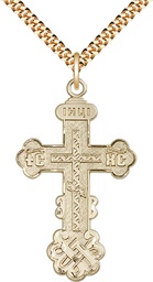[0269GF/24G] 14kt Gold Filled Kiev Cross Pendant on a 24 inch Gold Plate Heavy Curb chain