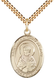 [7357GF/24G] 14kt Gold Filled Saint John Chrysostom Pendant on a 24 inch Gold Plate Heavy Curb chain