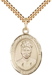 [7360GF/24G] 14kt Gold Filled Saint Josephine Bakhita Pendant on a 24 inch Gold Plate Heavy Curb chain