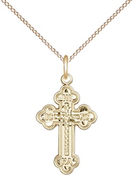 [0272GF/18GF] 14kt Gold Filled Russian Cross Pendant on a 18 inch Gold Filled Light Curb chain