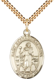 [7387GF/24G] 14kt Gold Filled Saint Bernadine of Sienna Pendant on a 24 inch Gold Plate Heavy Curb chain