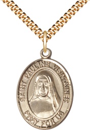 [7391GF/24G] 14kt Gold Filled Saint Pauline Visintainer Pendant on a 24 inch Gold Plate Heavy Curb chain