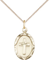 [0612YGF/18GF] 14kt Gold Filled Cross Pendant on a 18 inch Gold Filled Light Curb chain