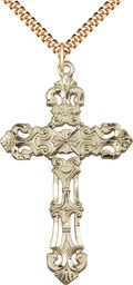 [0648YGF/24G] 14kt Gold Filled Cross Pendant on a 24 inch Gold Plate Heavy Curb chain