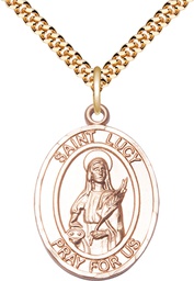 [7422GF/24G] 14kt Gold Filled Saint Lucy Pendant on a 24 inch Gold Plate Heavy Curb chain