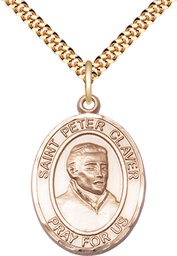 [7442GF/24G] 14kt Gold Filled Saint Peter Claver Pendant on a 24 inch Gold Plate Heavy Curb chain